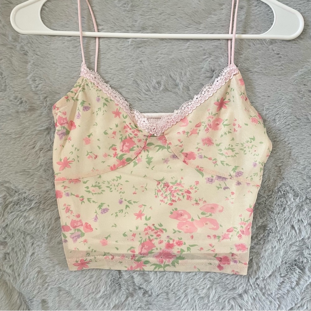 Floral mesh tank top